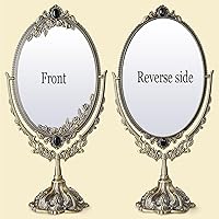 Vista 5 de Guppy Espejo de maquillaje vintage de metal, espejo cosmético ovalado de mesa, espejo cosmético giratorio vintage de doble cara con base de soporte