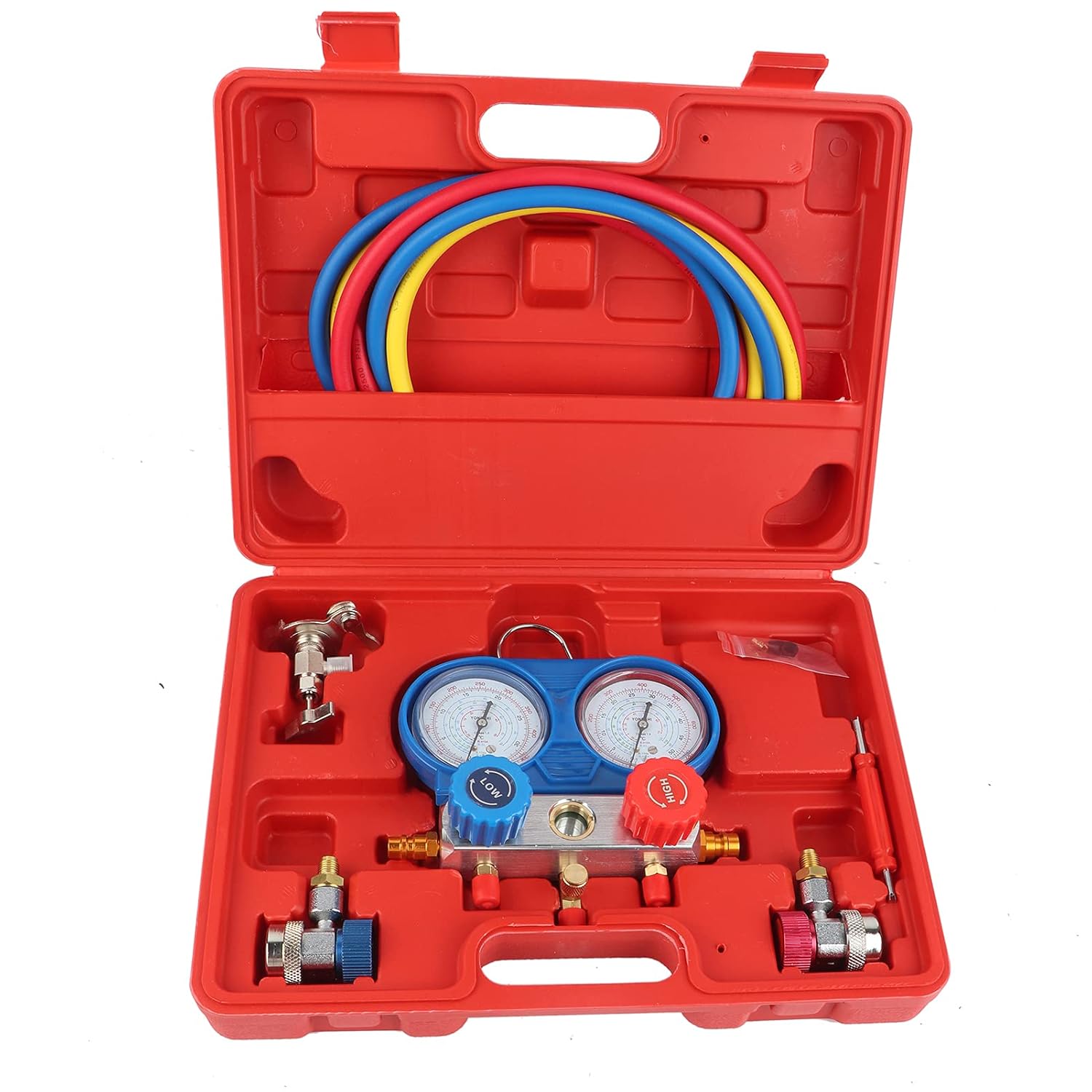 AC Diagnostic Manifold Gauge Set, R134a Air Conditioner A/C Manifold Gauge Set with 5ft Charging Hose Tool, Manometros para Refrigeracion