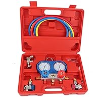 Vista 1 de Juego de manómetros de diagnóstico de CA, juego de manómetros de aire acondicionado R134a con herramienta de manguera de carga de 5 pies, manómetros