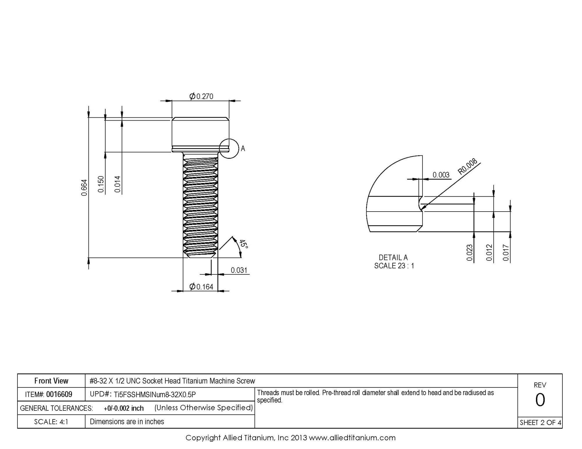 Allied Titanium 0016609, (Pack of 10) #8-32 X 1/2 UNC Socket Head  