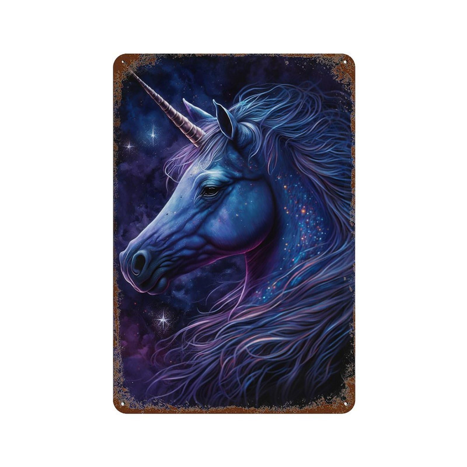Decorative Tin Sign with Enchanted Unicorn Fantasy Art Print Design 11.8"x7.9", for Farmhouse, Kitchen And Entryway Decor, Decorative Metal Wall Art