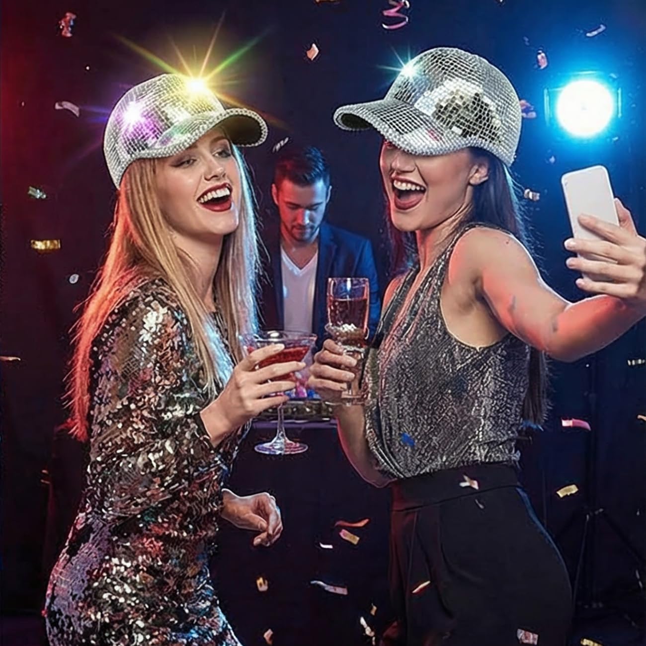 Disco Ball Cowboy Hat - Silver Mirrored Disco Hat, Sparkly Festival Hat for Women Men, Shiny Disco Cowgirl Cap for Party Rave Concert Costume Accessory