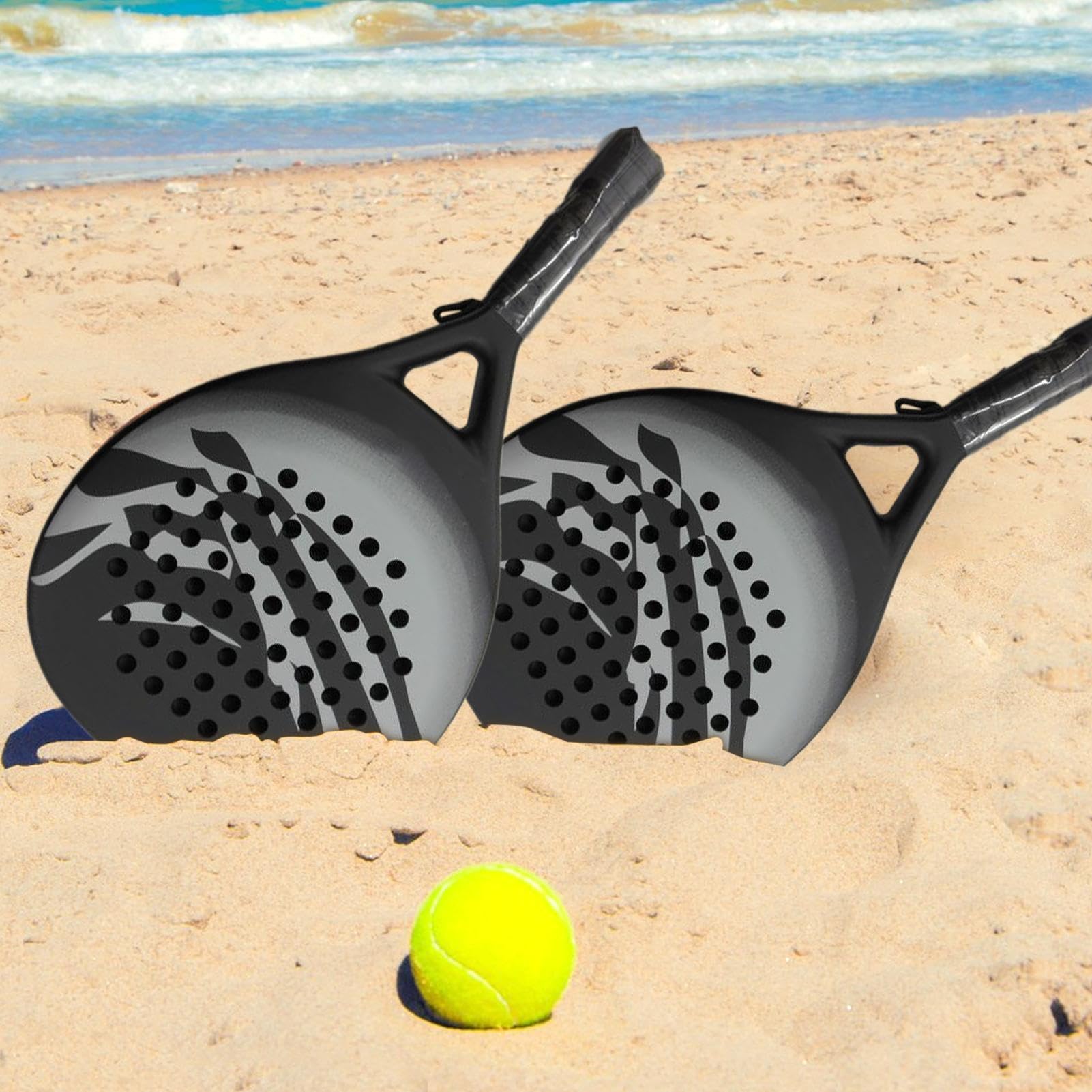 Paddle Ball Racquets, Beach Racket Tenis Carbon, Lightweight Outdoor Game Set, Fun Activity for Beginners, Adults, Women, Men, 18,5 x 10,43 x 1,5 pulgadas, Gris y Blue Color
