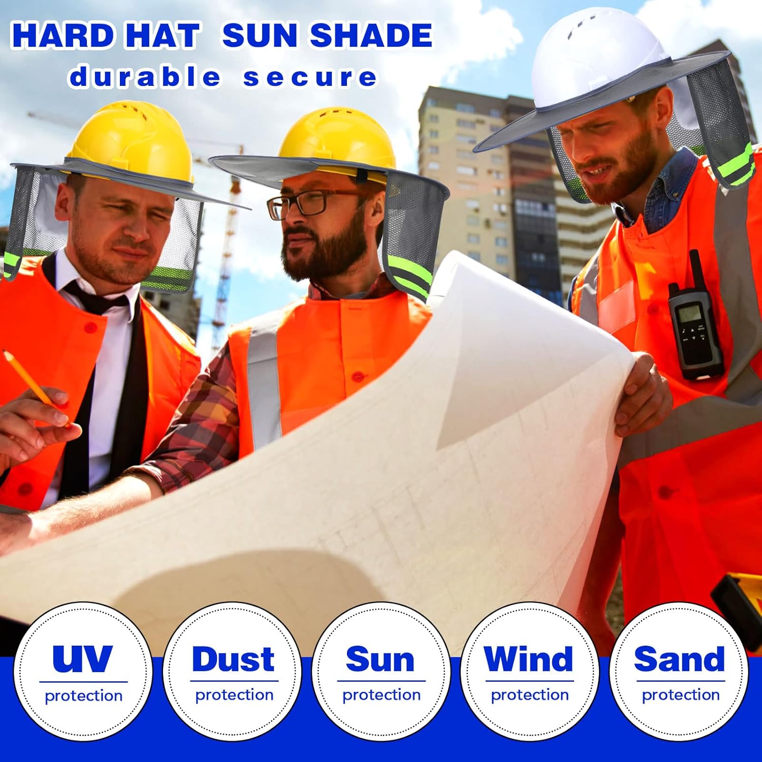 10 Pack Hard Hat Sun Shade Full Brim Neck Cover, Mesh High Visibility Sun Visor Neck Shade with Reflective Strip, Hard Hat Accessories for Construction Outdoor Gardening Summer Use(Grey)