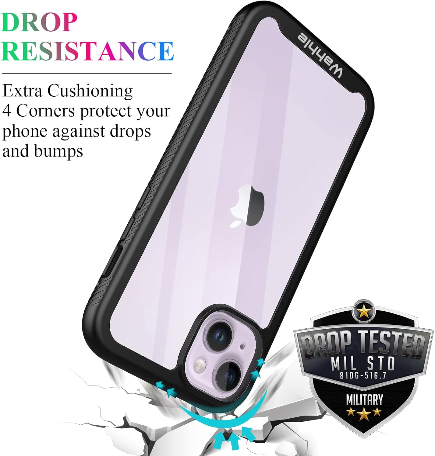 wahhle Compatible with iPhone 14 Plus Case, Full-Body Phone Cover with Screen Protector Shockproof TPU Bumper Case 6.7 Inches-Black Clear - Image 2