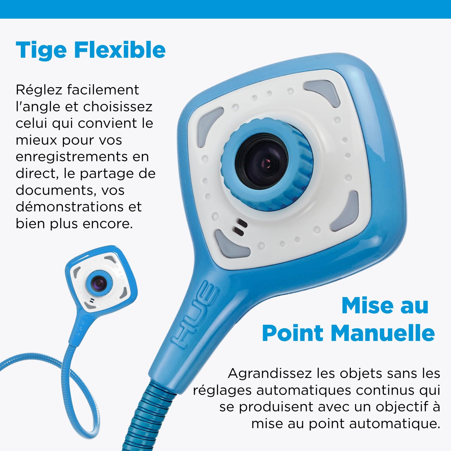 HUE HD Pro : Visualiseur et Caméra USB Flexible (Bleu) avec Etui (Blanc)