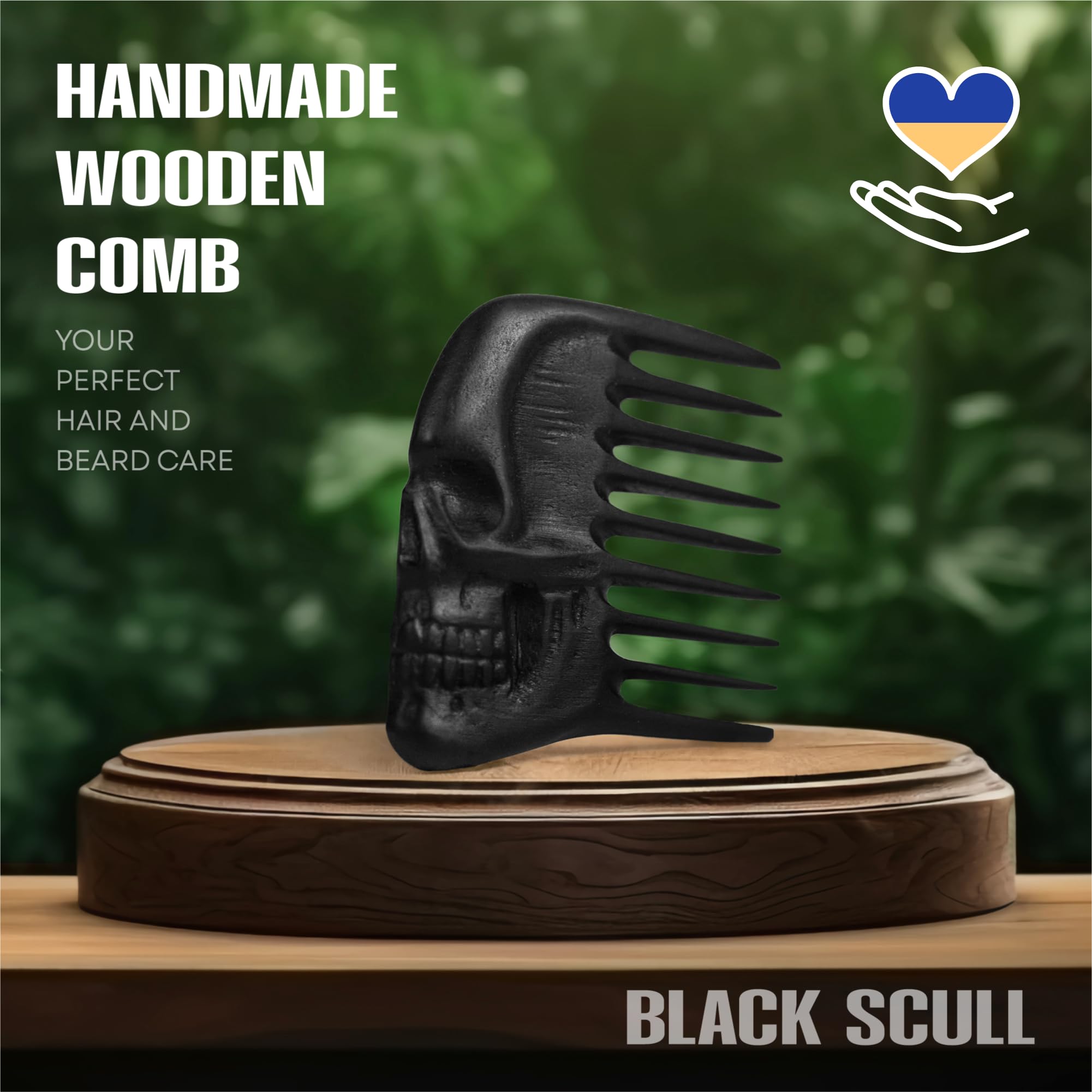 Handmade Wooden Beard Comb for Men Eco-Friendly Natural Wood Anti-Static Beard Grooming Tool Perfect for Styling Detangling & Shaping Gentle on Beard & Skin Sustainable Gift Idea (Thermograb Skull)