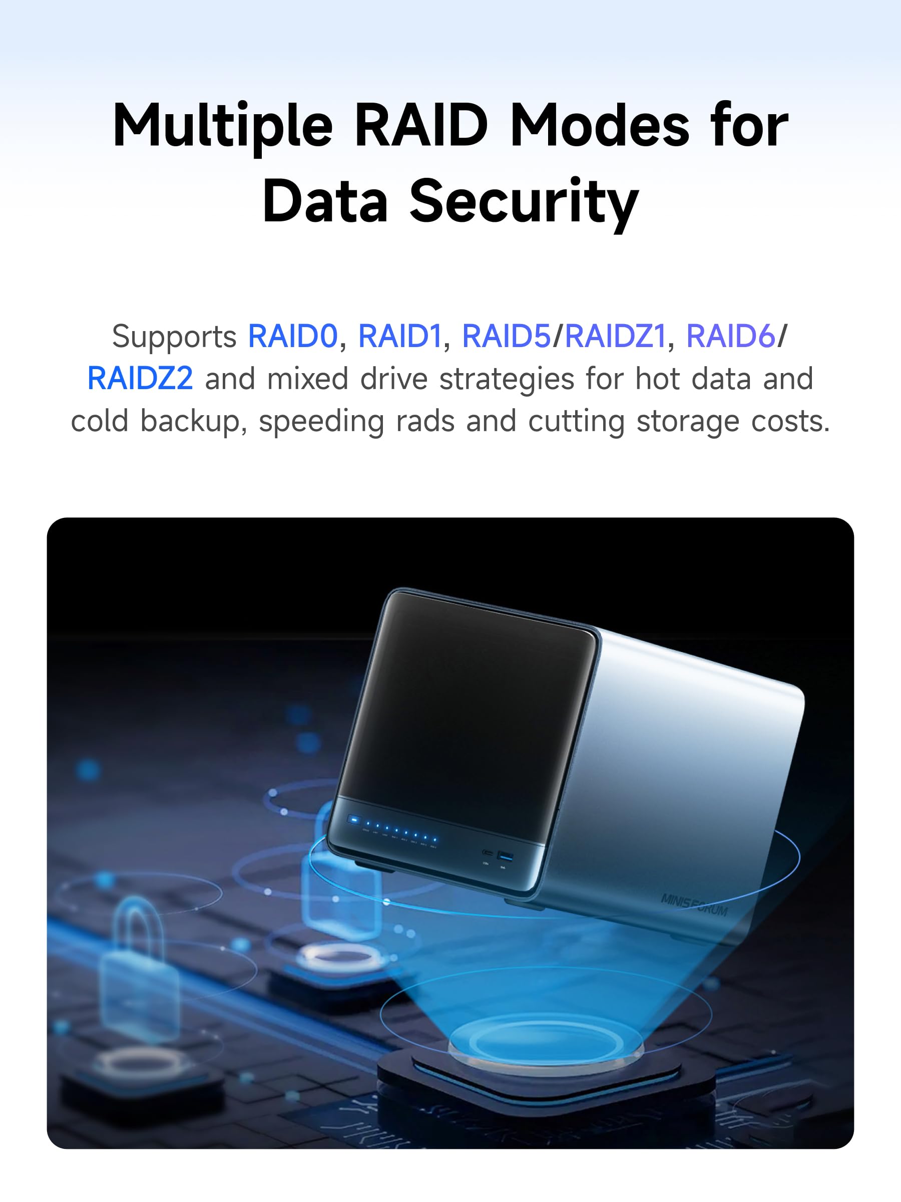 MINISFORUM NAS de bureau N5 Air à 5 baies, processeur AMD Ryzen 7 255, processeur 8C/16T, Radeon 780M, 16 Go de RAM, 64 Go SSD, 3 × M.2 NVMe, 10 GbE + 5 GbE, ports OCuLink et USB4, emplacement