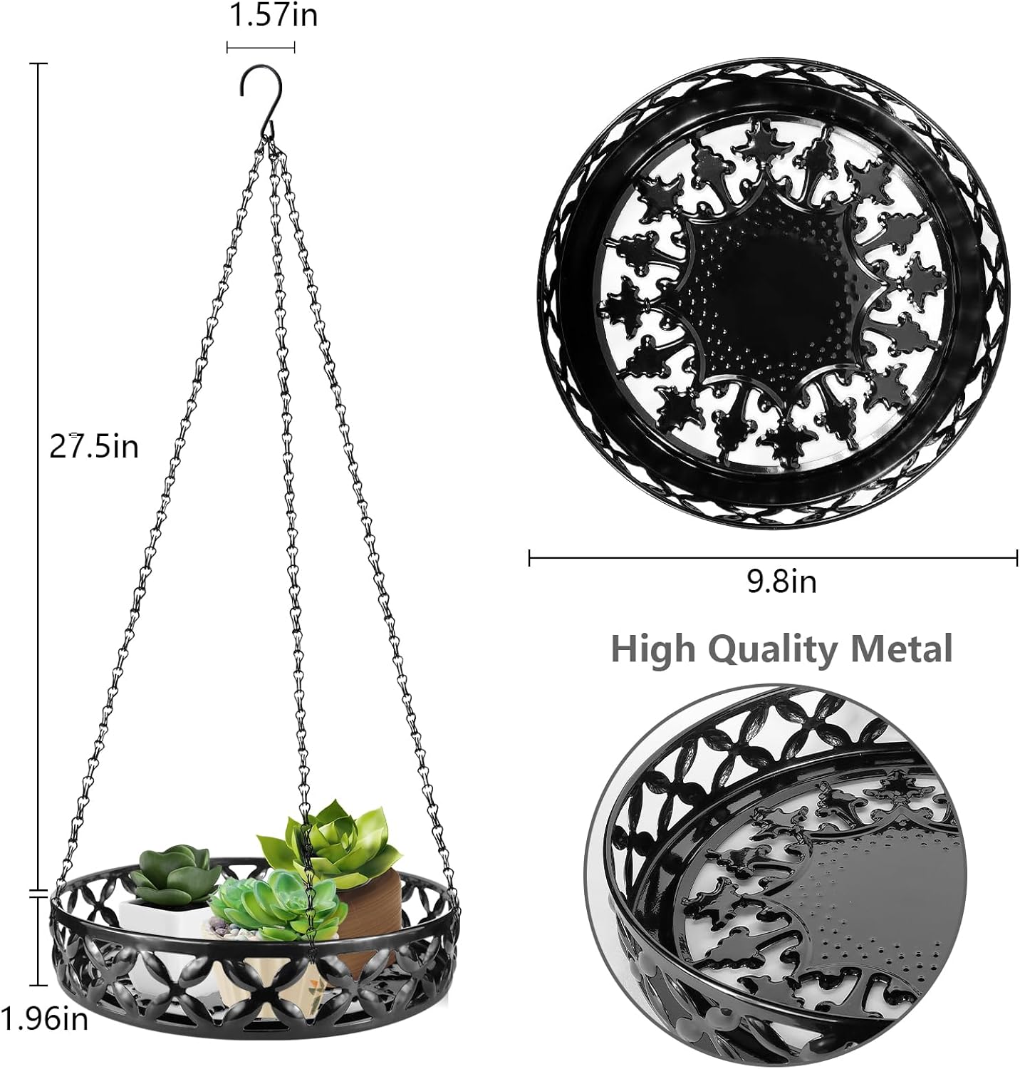 Plant Hanger, 2pcs Metal Hanging Plant Shelf Decorative Planter Flower Pots Holder for Indoor Outdoor, Modern Plant Hanging Basket for Balcony Porch Garden Home Decor, Black