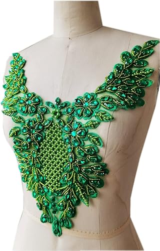 Miniatura 17 de Piedras de imitación hechas a mano de encaje apliques de costura a mano Parches Recorte para vestido Ropa Falda Escote Accesorios (negro)