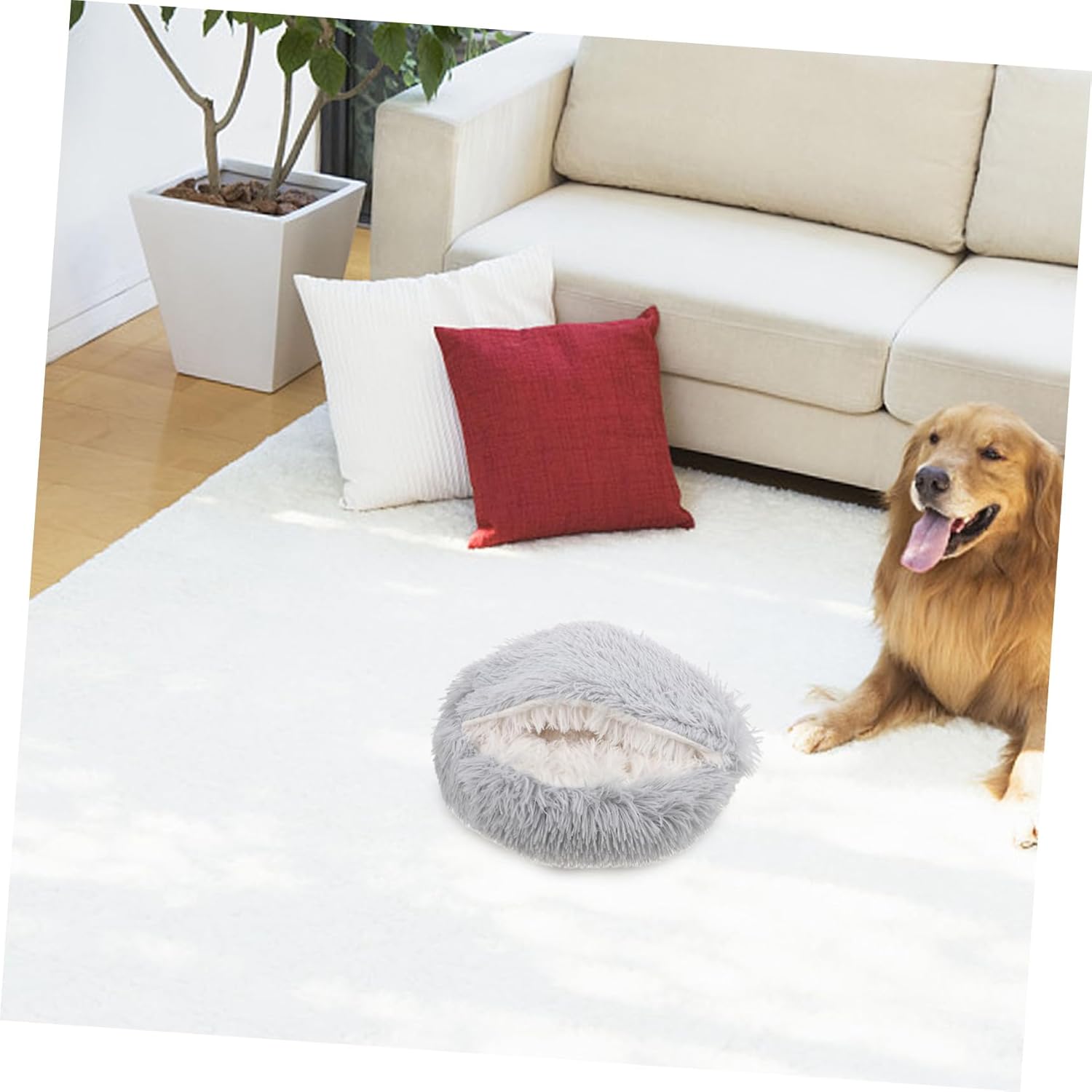 Cat Bed with Hood Warm Fluffy Cave Bed for Cats Comfortable for Winter Use Design for Security and Comfort for