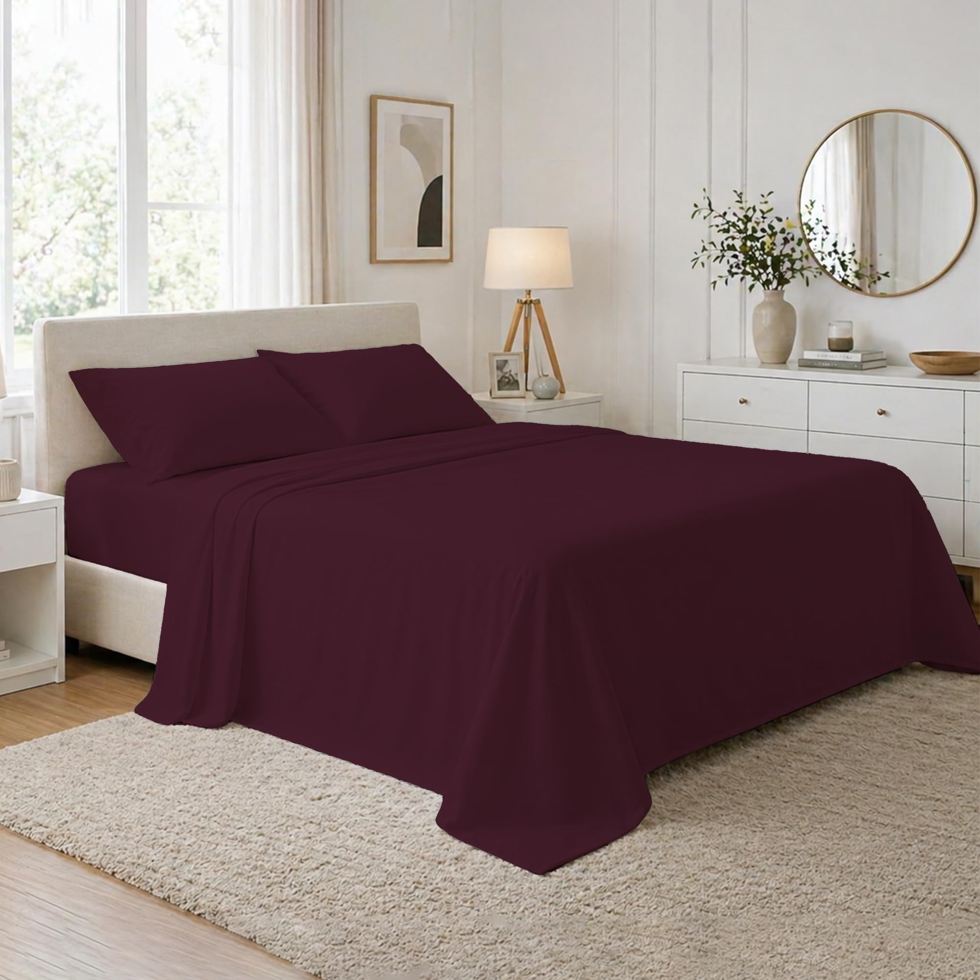 DANYDude 400 Thread Count Flat Sheets Single 100% Egyptian Cotton Sheets Single Flat Sheets - Luxury Soft, Breathable & Machine Washable Flat Bed Sheet Single