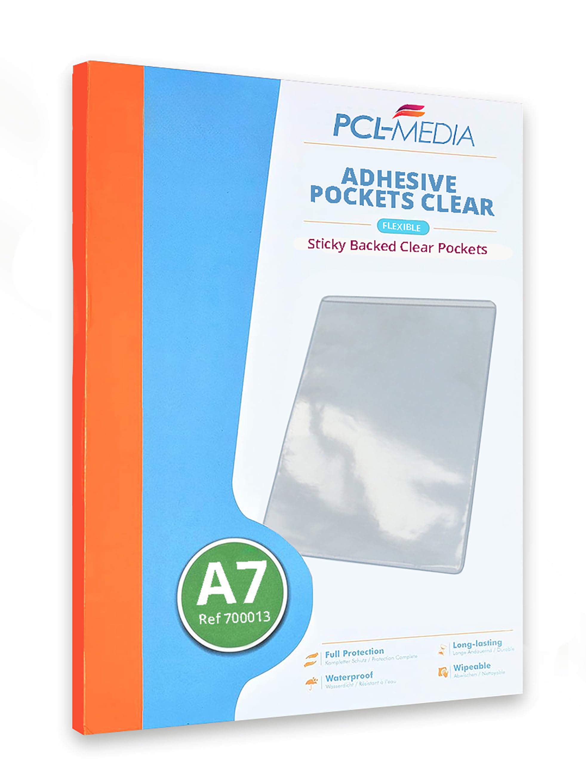 PCL Media ltd® Self Adhesive Clear A7 Pocket 115 x 80mm (Pack of 10) Short Edge Opening Adhesive Holder Pocket Protectors - Adhesive Documents Pocket - Self Adhesive Card Holder - Adhesive Pockets