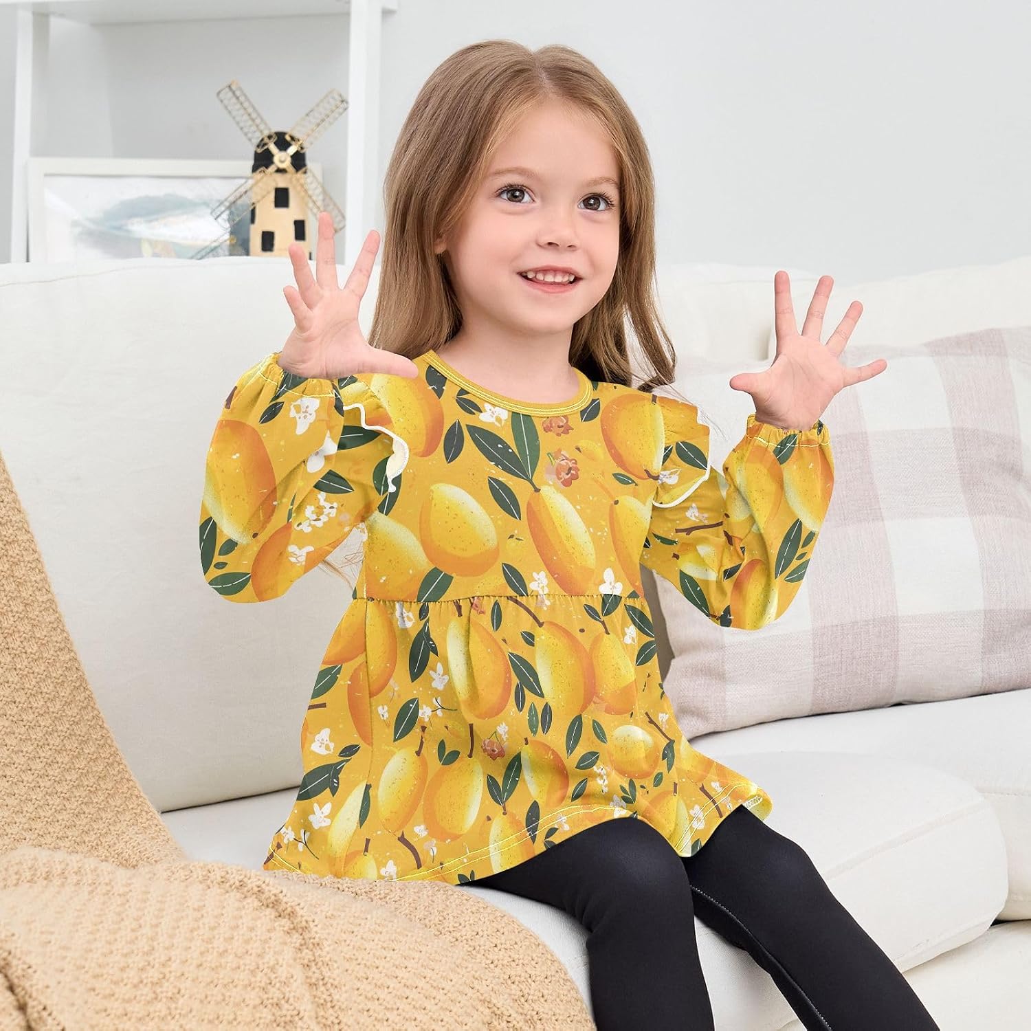 visesunny Toddler Clothes for Girls Fruit Pear Leaf Pattern Long Sleeve Fall Shirts Cotton Top with Ruffle Collar