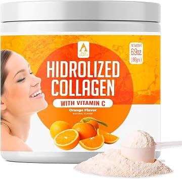 AV Orange Hydrolyzed Grass Fed Collagen with Vitamin C | Powder Supplement | Non-GMO Verified 198gr