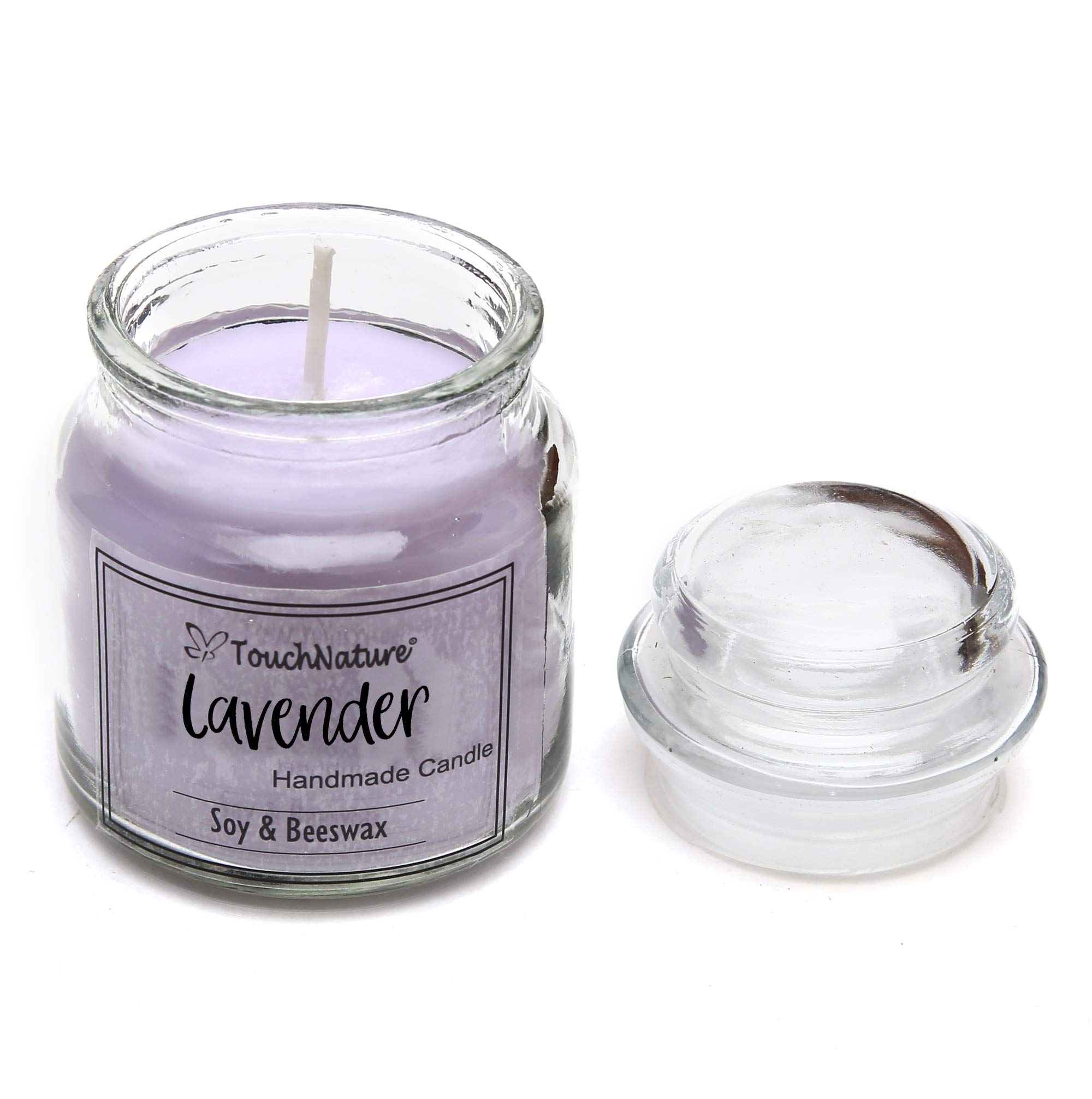 Touch Nature Lavender Essential Oil Scented Aromatherapy Fragrant Purple Handmade Soy Wax and Beeswax Jar Candles. Hand Poured Rustic Home Décor Jar Candle.