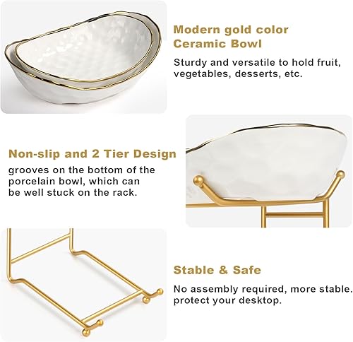 Miniatura 4 de Frutero para encimera de cocina, cesta de frutas de cerámica de dos niveles, soporte para frutas y verduras frescas, bandejas modernas para servir