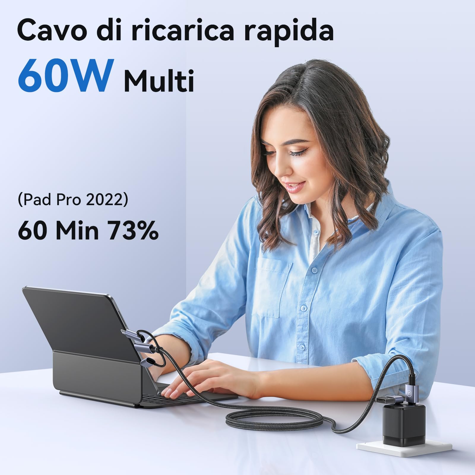 enablink Multi 6 in 1 cavo di ricarica USB C, 60W cavo USB multi ricarica rapida con display LED USB A/C a iP/Micro/Tipo C 1.2M nylon universale cavo di ricarica per Galaxy portatile tablet