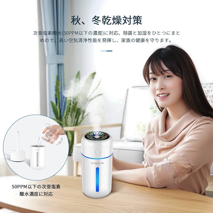 加湿器 卓上 デスク 小型 車用 350ml 大容量 超音波式 次亜塩素酸水対応 Amazon.co.jp: 加湿器 卓上 家全体用加湿器 デスク 小型 車用
