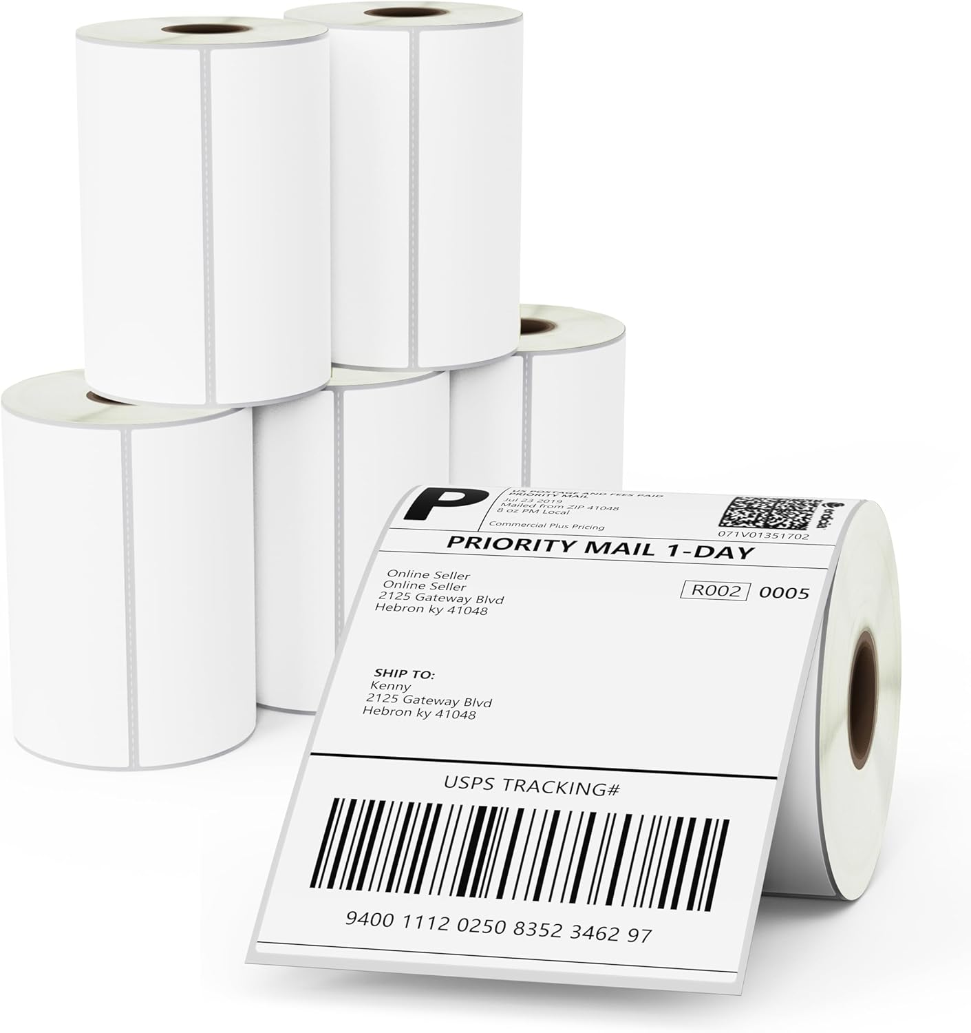 BETCKEY - 4" x 6" (102 mm x 152 mm) Shipping Removable Film Label - Durable Waterproof - Compatible with Zebra & Rollo Label Printer(not for dymo 4XL) [6 Rolls, 1500 Labels]