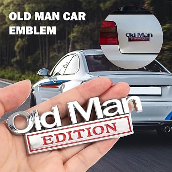 2PCS Old Man Edition Car Emblem, 3D Metal Sticker Badge, Funny Edition Nameplate Decal For Side, Silver Red & Black Red CarTags for Car Truck SUV Motorcycle