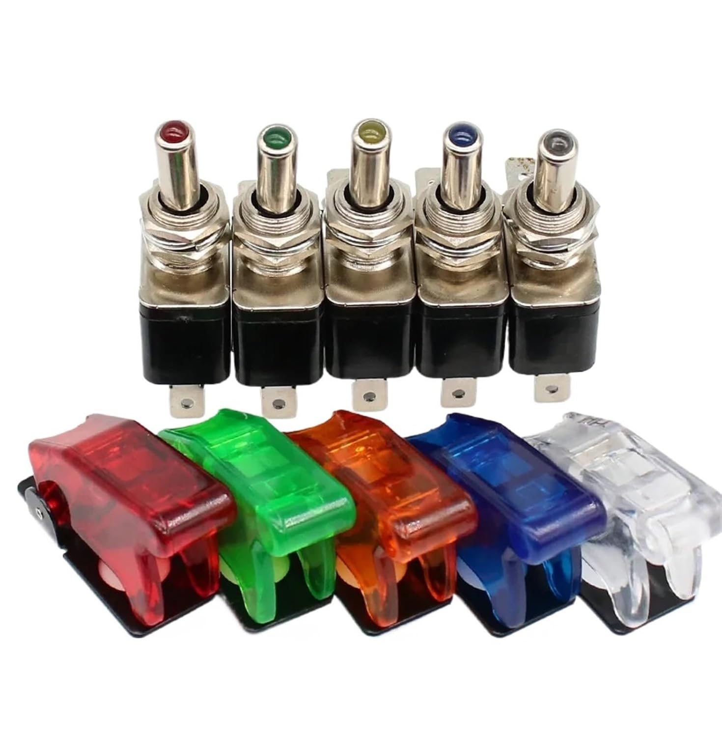 1pcs Auto Car Boat Truck Illuminated Led Toggle Switch with Safety Aircraft Flip Up Cover Guard Red Blue Green Yellow White 12VLED(50R)