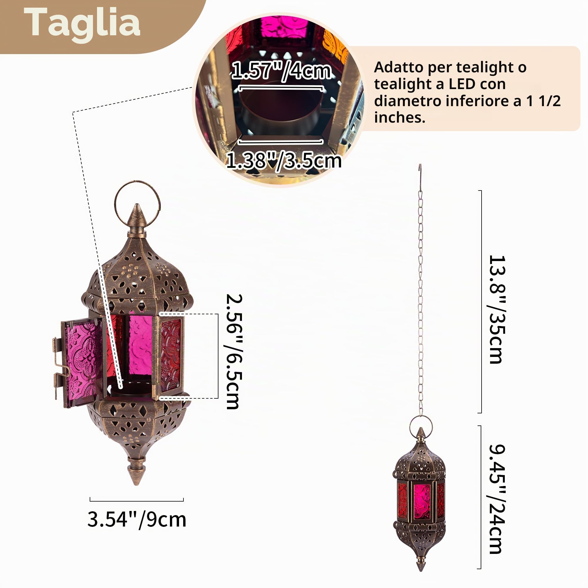 Nuptio Lanterna Candela Marocchina Appesa Portacandele Lume Lampada Ramadan 2 Pezzi Metallo Vetro Lanterne Decorative Marroni per Candele per Soggiorno Balcone Patio Halloween Decorazioni Natalizie