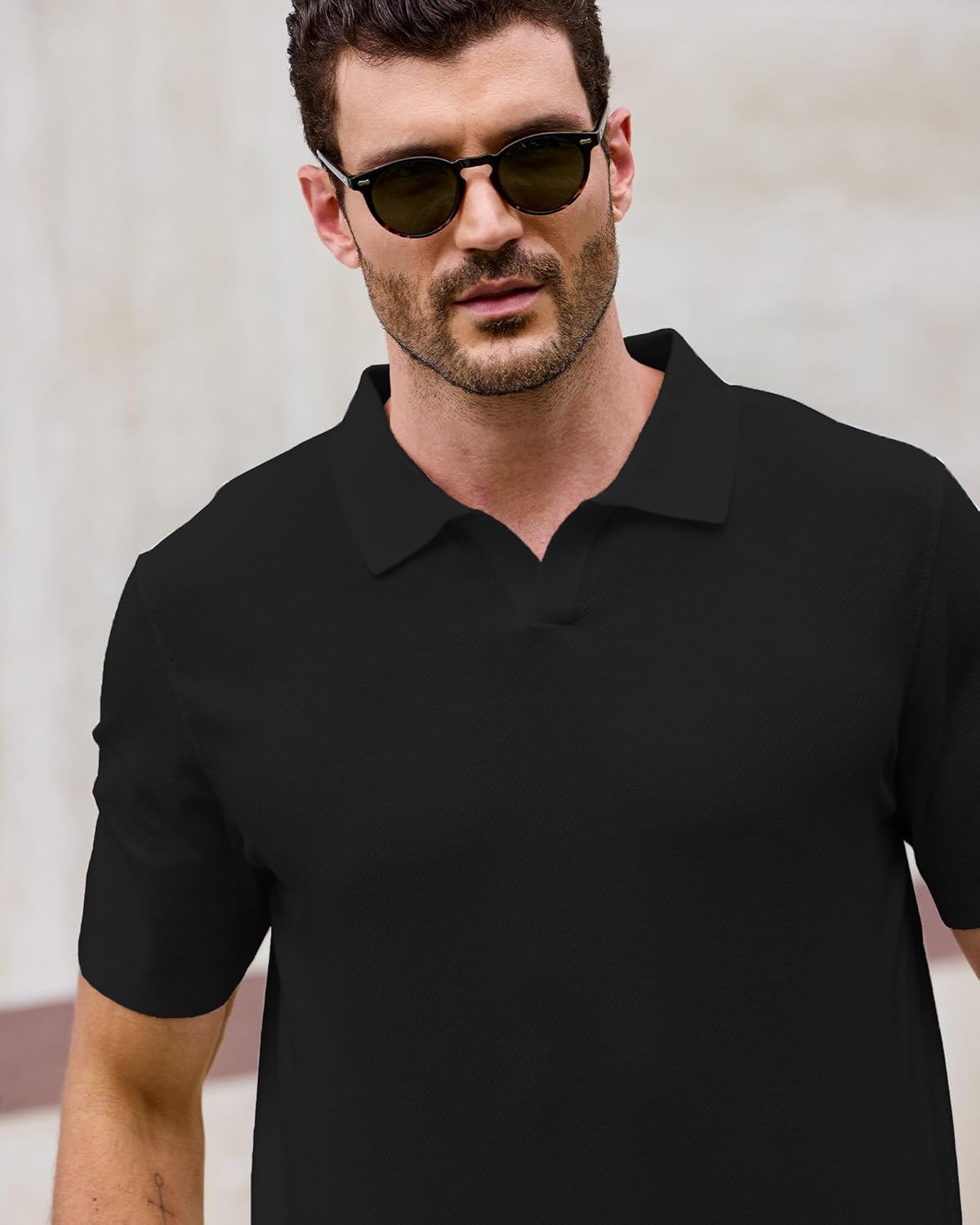 Kallspin Men's Polo Shirts Short Sleeve V Neck Collared Textured Knit Pullover Top Breathable Casual Summer Golf Beach Shirt - Image 5