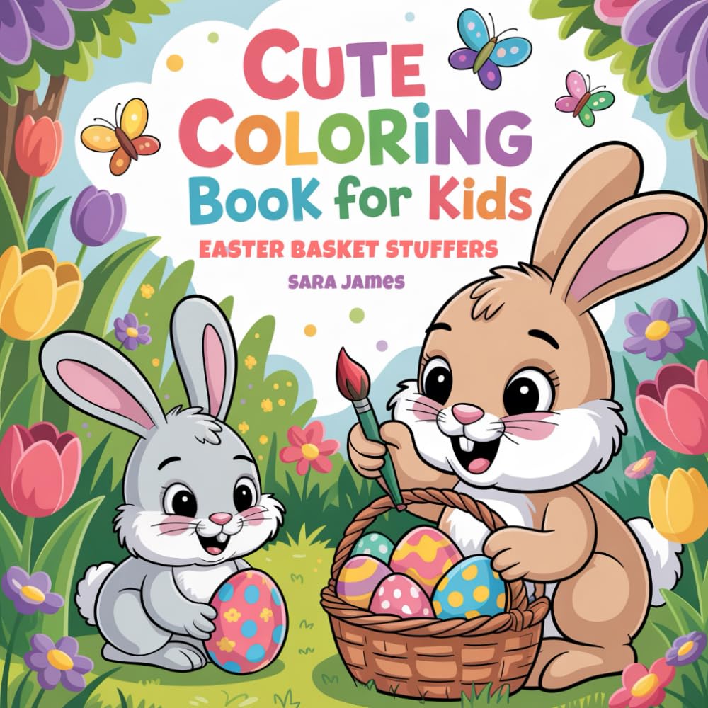 Easter Basket Stuffers: Cute Coloring Book For Kids: Adorable Chicks, Eggs, Flowers, Bunny with Bonus Easter Gift Tags for Endless Springtime Activities