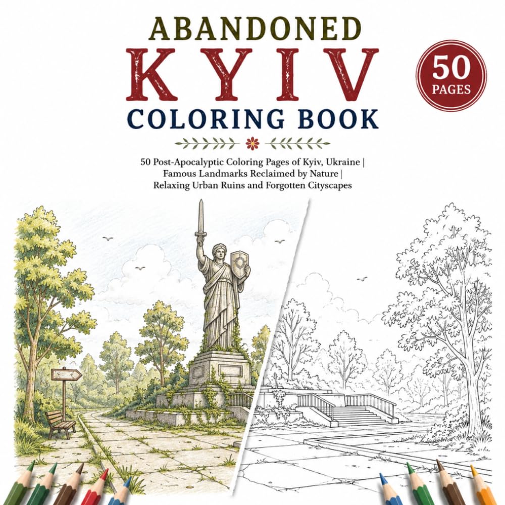 Abandoned Kyiv Coloring Book: 50 Post-Apocalyptic Coloring Pages of Kyiv, Ukraine | Famous Landmarks Reclaimed by Nature | Relaxing Urban Ruins and ... (Abandoned Worlds Coloring Book Series)