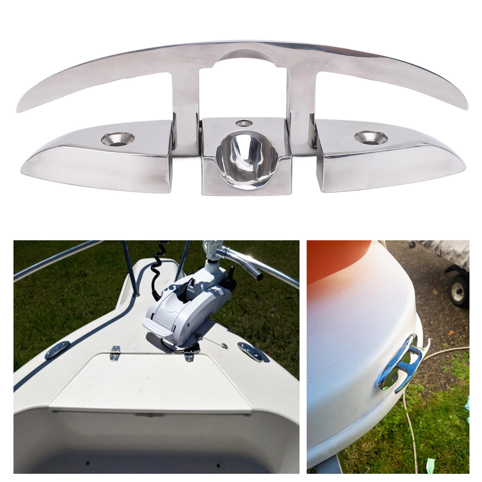 Drfeify Bitta da Ancoraggio per Barca, Bitta Pieghevole da 8 Pollici in Acciaio Inossidabile 316, Design Pieghevole Antiruggine Lucido, Filettatura da 8 Mm, per Uso di Ormeggio sul Ponte di Yacht