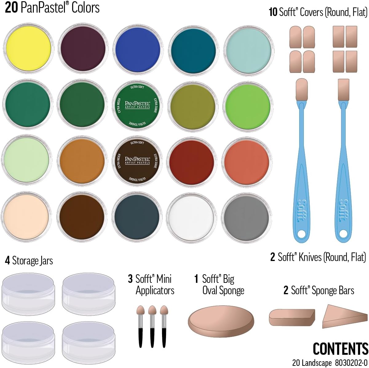 PanPastel Artist Pastels by GOLDEN, Landscape Set, 20 Color, Professional Artist Pastels, Unique Pan Format (cake-like)