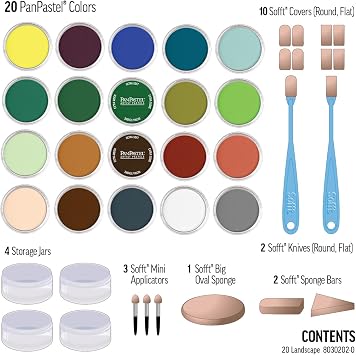 PanPastel Artist Pastels by GOLDEN, Landscape Set, 20 Color, Professional Artist Pastels, Unique Pan Format (cake-like)