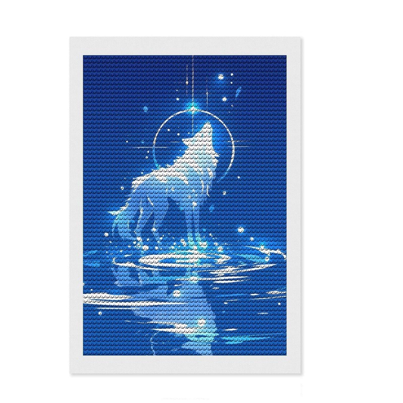 Junmoney Celestial Wolf Diamond Art Canvas 8"x12", Neat Printed Canvas, Mindful Craft Activity, Cosy Home Accent, Festive Craft Gift