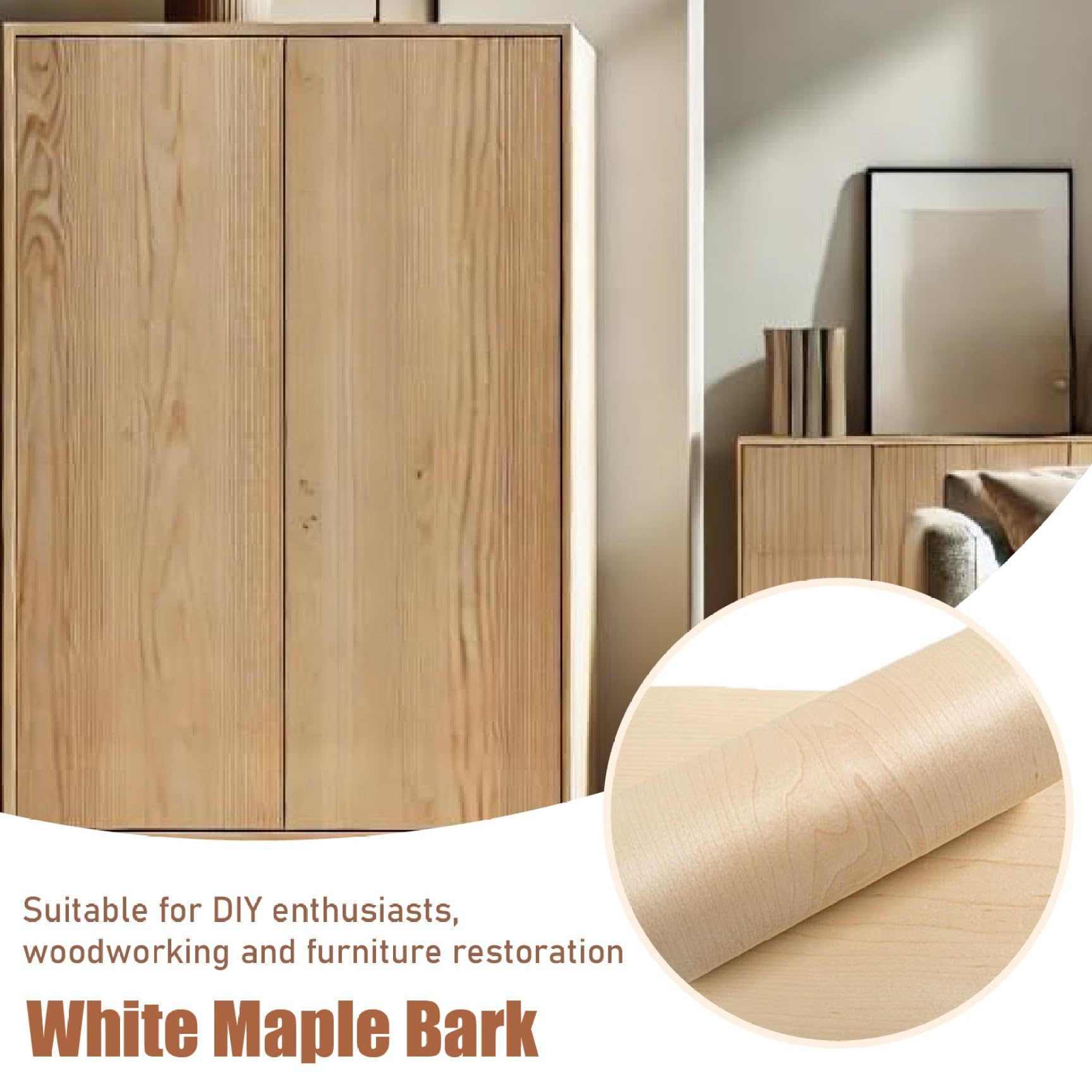 Rollo de chapa de madera, lámina de chapa de madera, paneles naturales flexibles de 8 pulgadas x 8 pies para entusiastas del bricolaje, carpinteros y restauración de muebles, lámina
