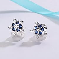 Vista 2 de SELOVO - Pendientes de tuerca con circonita cúbica con diseño de copo de nieve y flor para mujeres