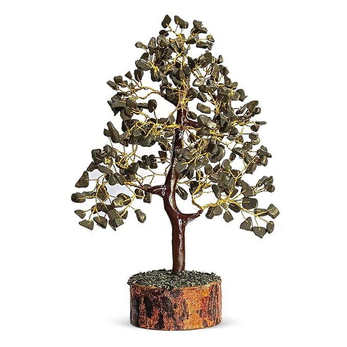 SOLAVA Pyrite Crystal Tree for Money - Money Stone Tree for Wealth, Confidence, Vastu Correction, Positive Energy, Reiki Healing and Good Luck- 300 Beads- 10-12 Inches