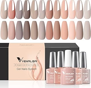VENALISA 12 Pcs 7.5ml Gel Nail Polish Set - Nude Gel Polish Set All Seasons Skin Tones Neutral Pink Brown Gel Polish Kit, ...