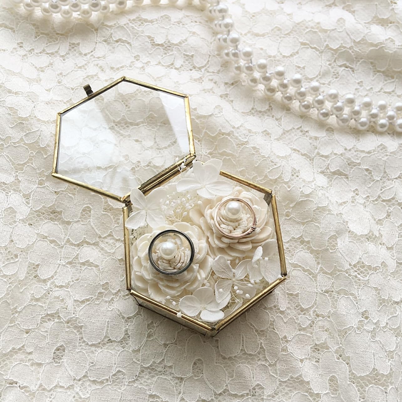 Amazon.co.jp: リングピロー ガラスケース 花 クリア アンティーク