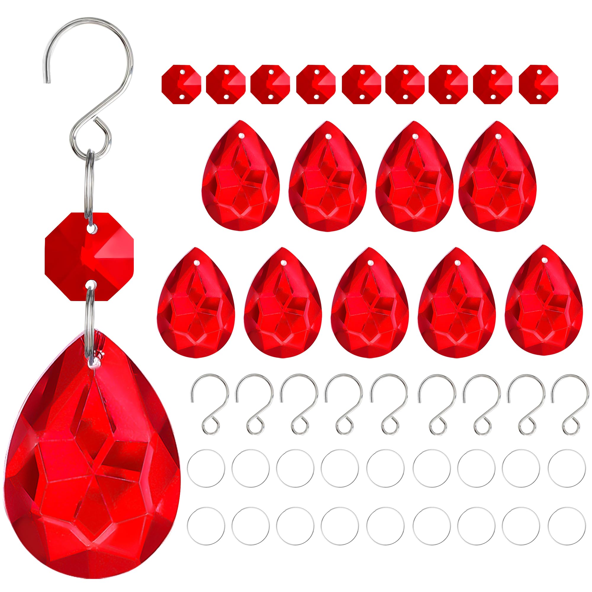 H&D HYALINE & DORA 3Inch Crystal Suncatcher Bauhinia Prisms Pendants 10Pcs Chandelier Crystals Replacement Hanging Sun Catcher Beads for DIY Arts Crafts Decor (Red) — image 1