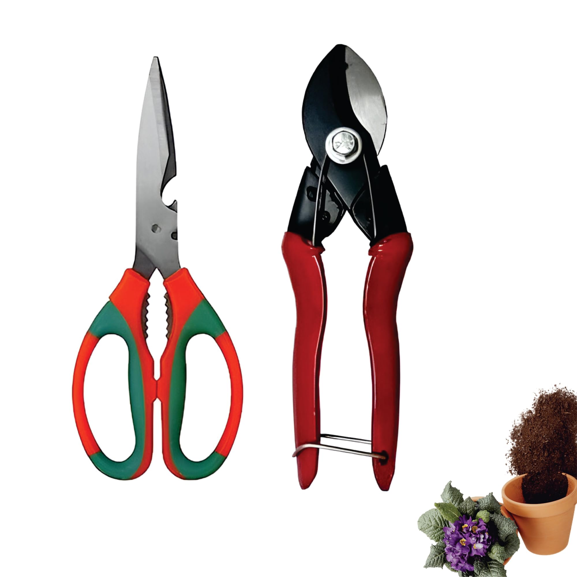 Gardening Tool Sets Pack of 2 pcs |Double Cut with Multipurposes Scissor for Garden & Kitchen |Garden Tool Kit (2 Tools)|Home Garden USE|TERRECE Garden USE|SCSSIOR|Double Cut-image-35