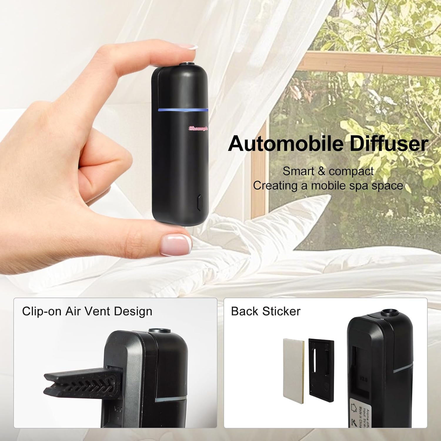 Car Air Freshener Diffuser, Motion Sensor Waterless Essential Oil Diffuser for Car USB Rechargeable Air Freshener with 6 Refill Scents（Hilton/Sandwood/WhiteTea/Diamond/GreenBamboo/Pachuli - Image 5