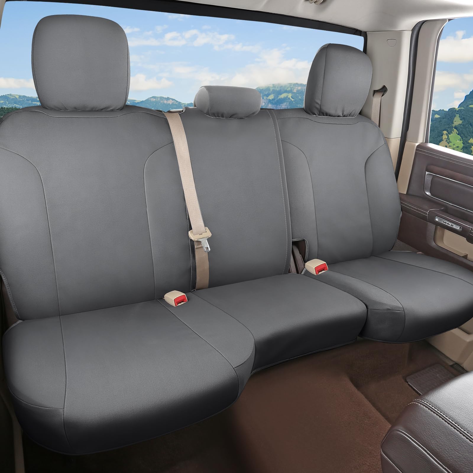 Coverado Chevy Silverado Oxford Rear Seat Covers, Fit for Chevy Silverado GMC Sierra 2007-2013 &amp; 2019-2026 1500, 2020-2026 2500HD 3500HD Crew Double Extended Cab(Flat Rear, Gray)