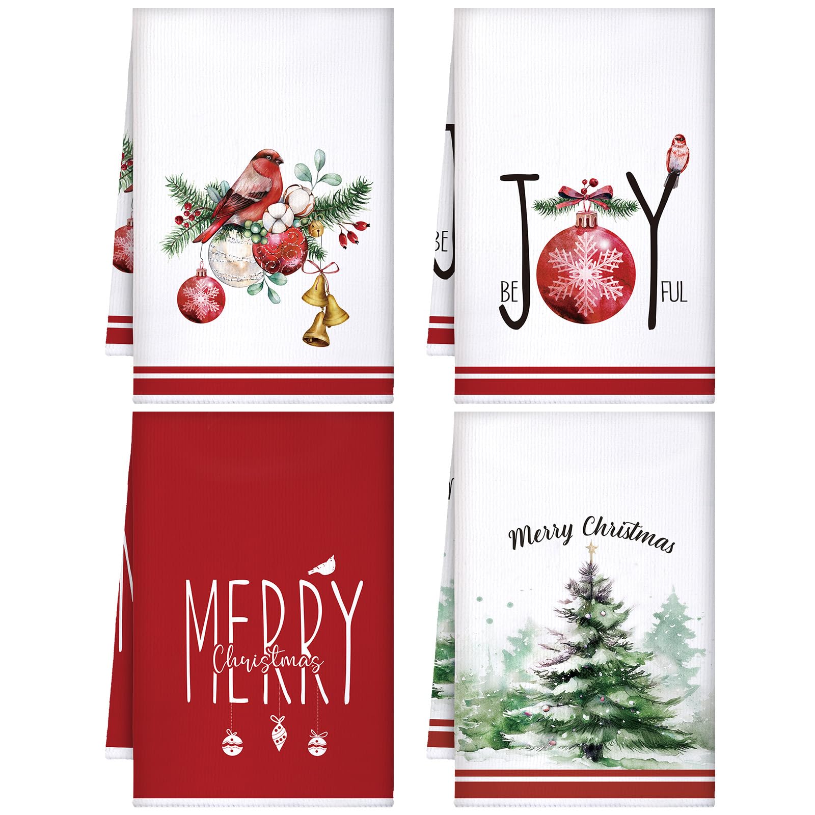 Bencailor 4 Pcs Christmas Kitchen Towels Set Christmas Towels Decorative Tea Dish Towels Christmas Holiday Drying Cloth Hand Towel for Xmas Bathroom, 15.75" x 23.62" (Joyful)