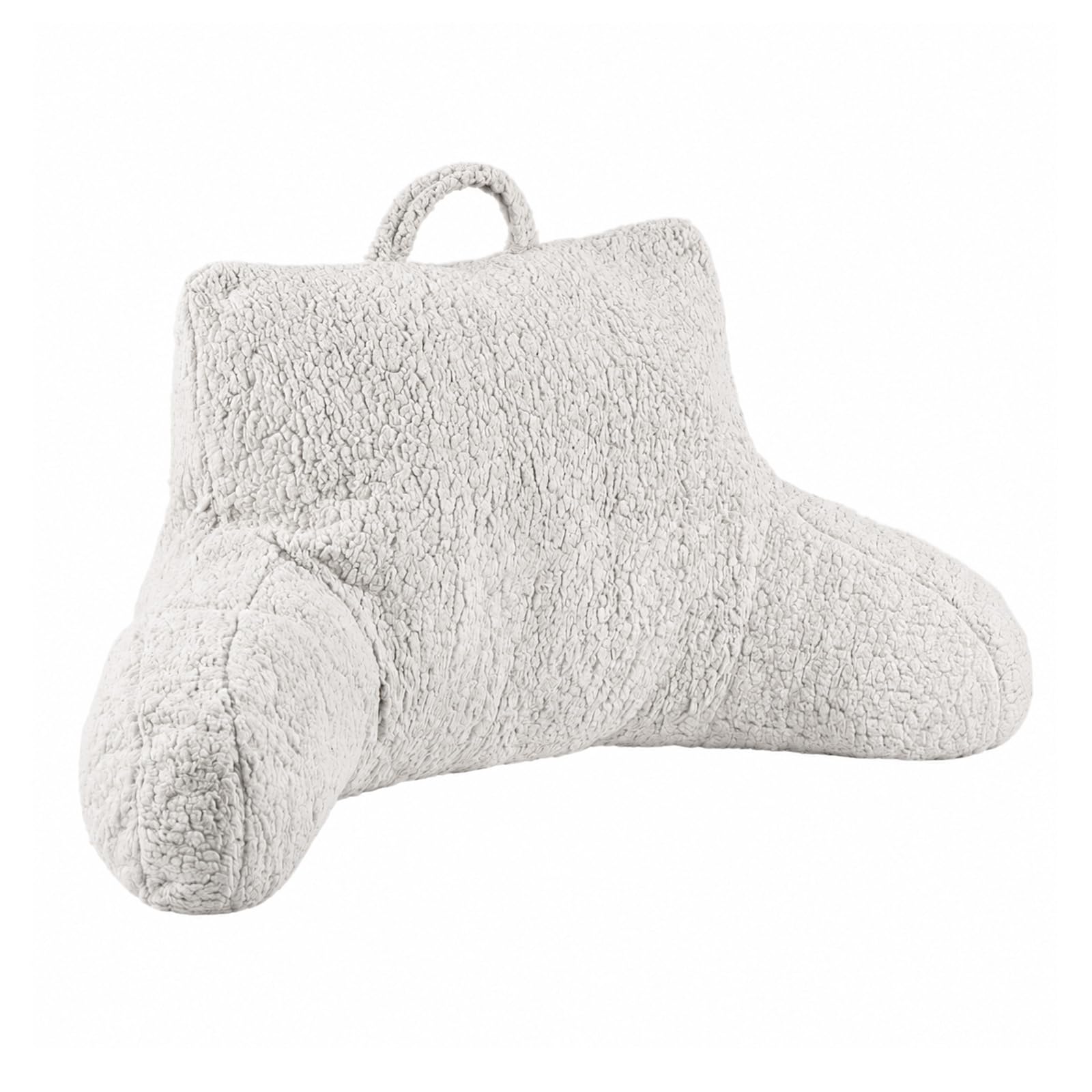 CROWNSHOP Reading Pillow, Cuddle Cushion with Arms, Long Hair Fleece Gaming Cushion, Detachable Backrest, Super Soft (White-gray)