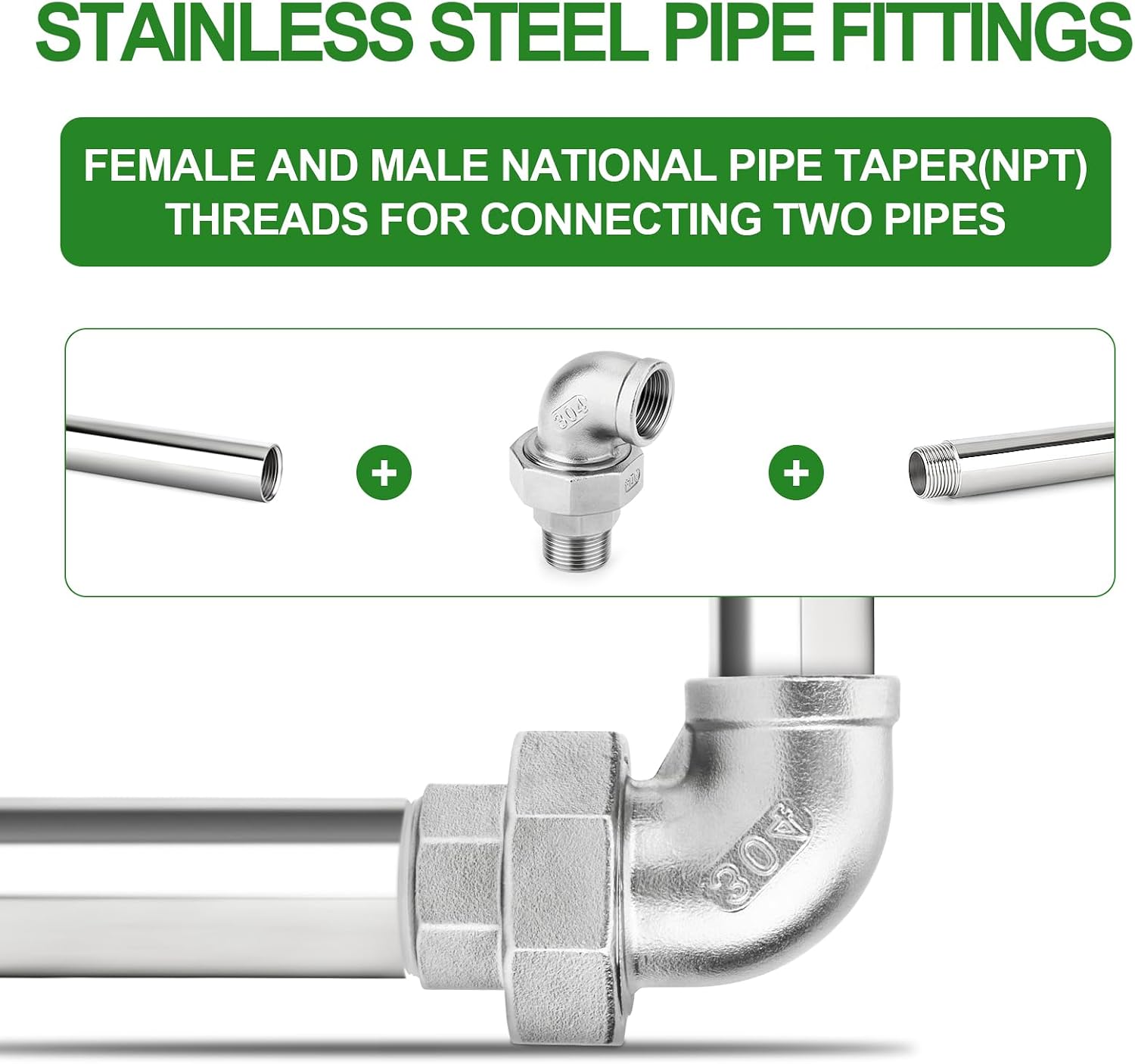TAISHER 2PCS 304 Stainless Steel 90 Degree Elbow Union, 1" NPT Female x 1" NPT Male Cast Pipe Fitting