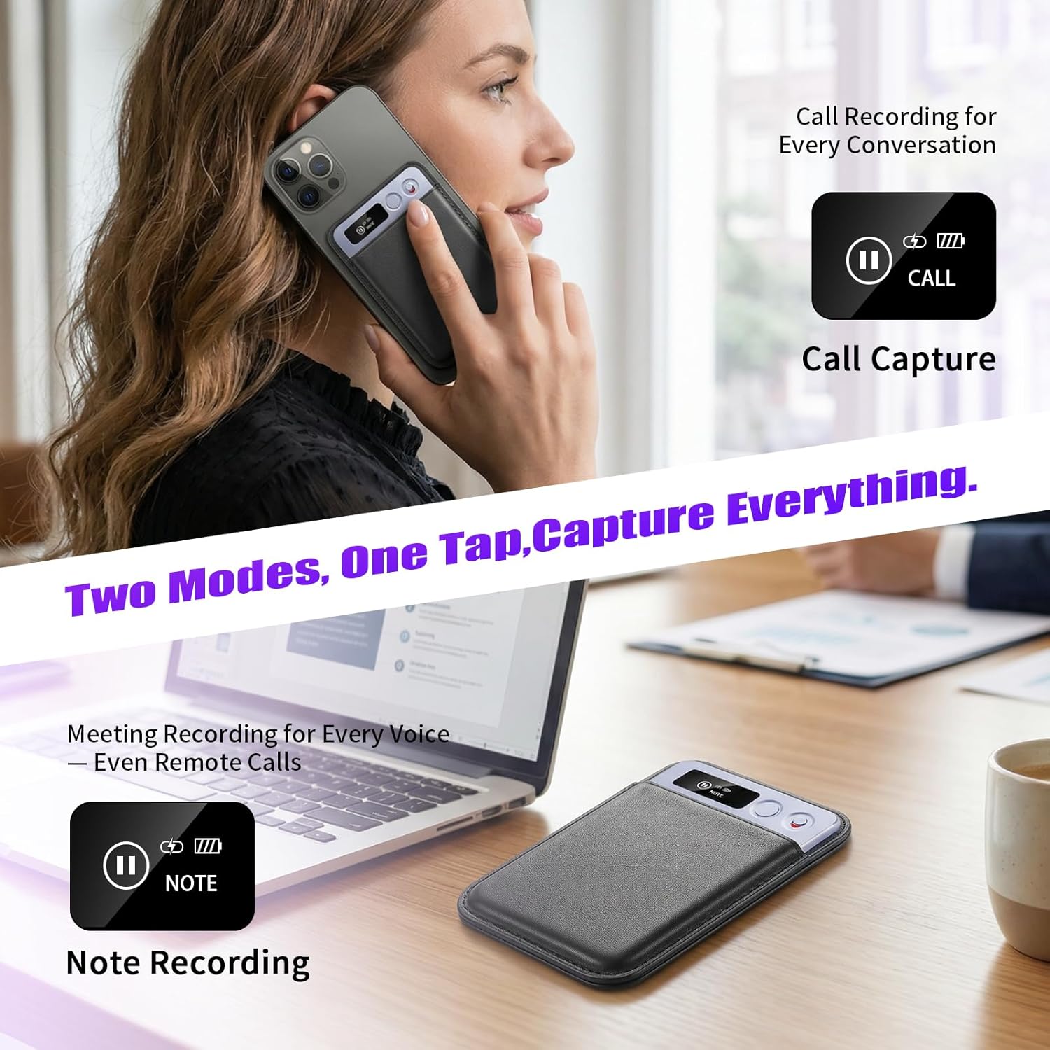 Ablink AI Voice Recorder, Audio Recorder Transcribe & Summarize, AI Noise Reduction, Supports 152 Languages, 64GB Memory for Meetings, Calls, Lectures, APP Control