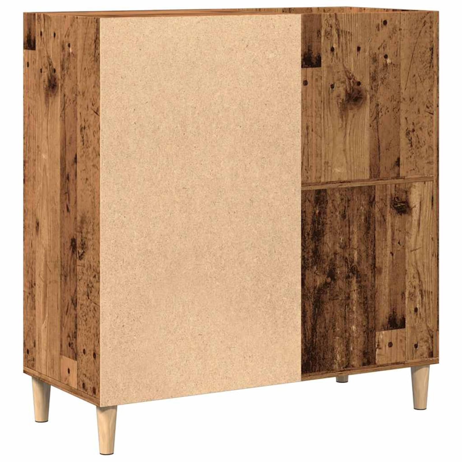 Armadio in legno con gambe in legno massiccio di eucalipto, 84,5 x 38 x 89 cm, effetto legno anticato, per riporre e esporre dischi in vinile
