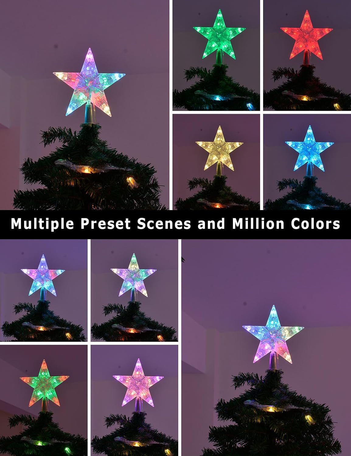 Christmas Star Tree Topper, 7.6" Smart DIY Color Changing LED Tree Topper with Lights, App Control, Music Sync, Timer, RGB Lighted Tree Top Star for Christmas Tree Holiday Decorations