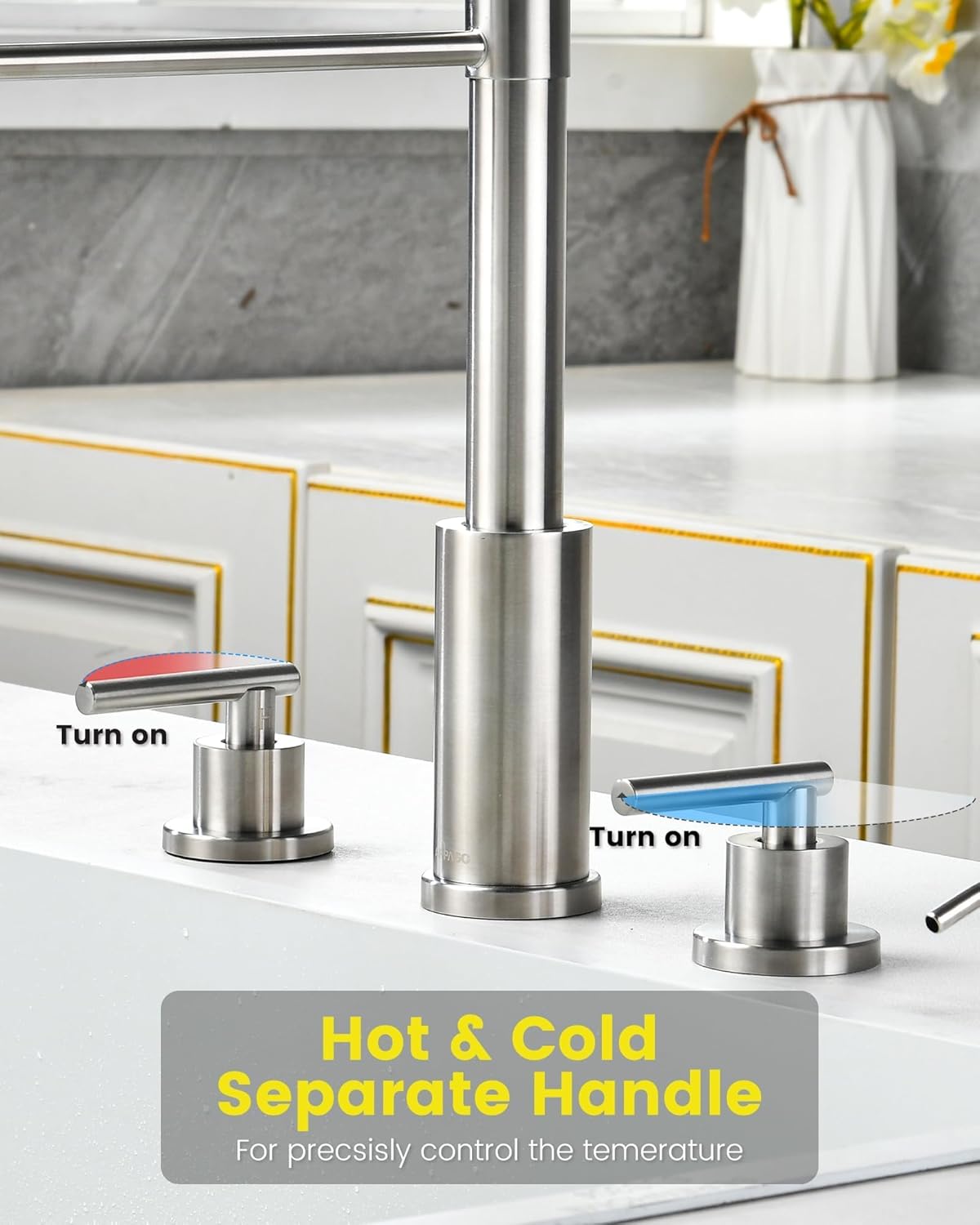 APPASO 4 Hole Kitchen Faucet, 2 Handle Kitchen Faucets with Soap Dispenser, Pull Down Sprayer, 3 or 4 Hole Sink Faucet for Bar, Faucets for Sink, Brushed Nickel - Image 4